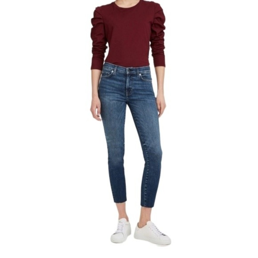 NWT 7 for all Mankind Slim Illusion Ankle Jeans with Cut Hem in Kent 34